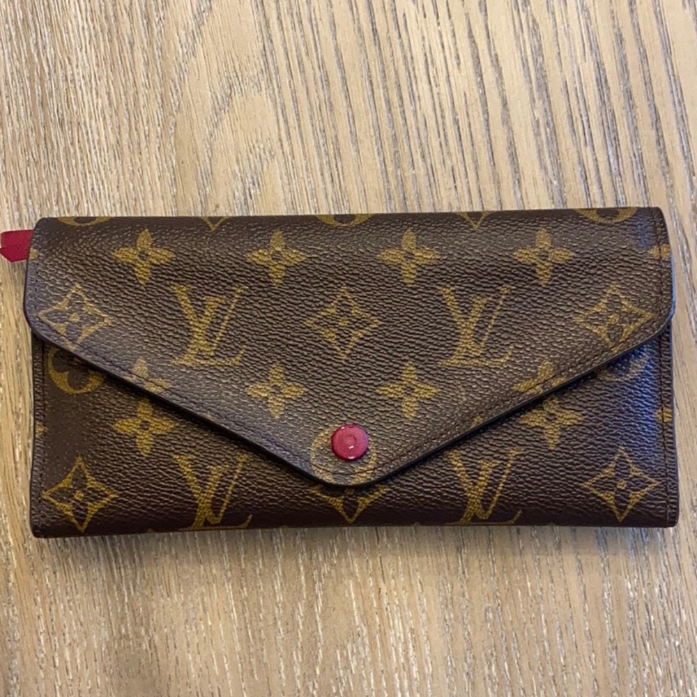 Louis Vuitton Monogram Canvas Long Wallet with Brown and Red Accents